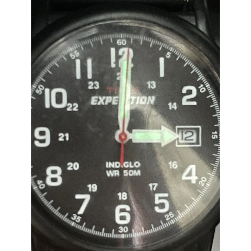 Timex Expedition Camper Watch T40011 Military Style Indiglo Black Leather Fabric